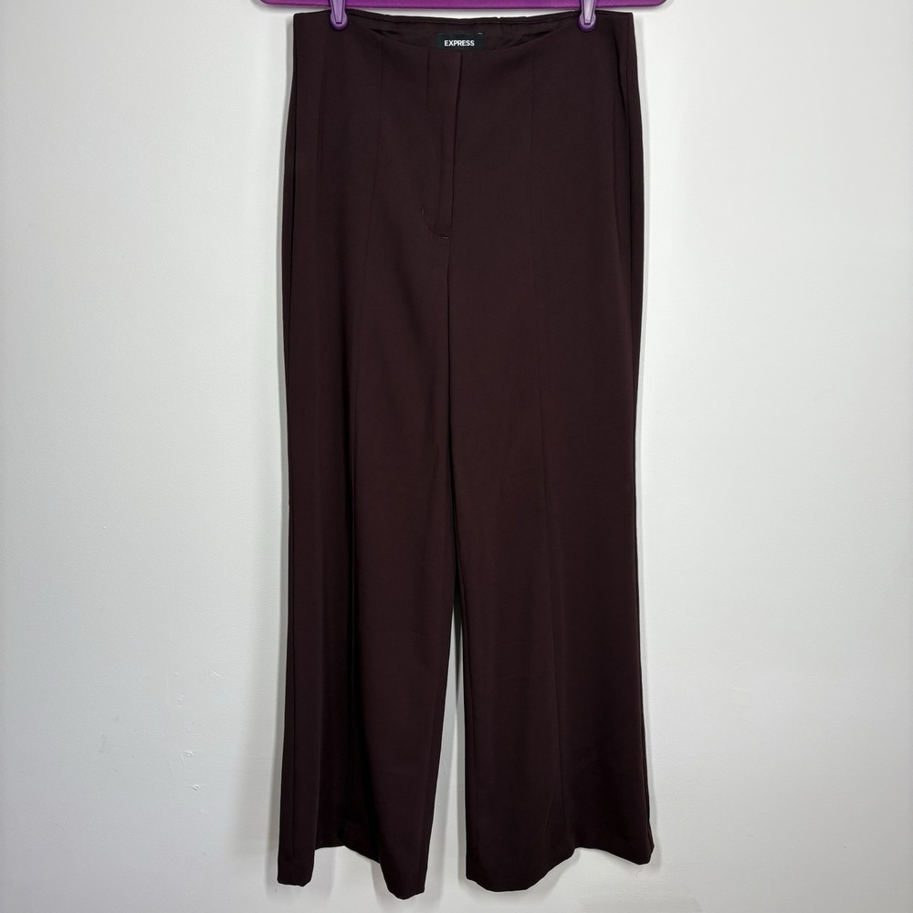 Express Womens Wide Leg‎ High Rise Trouser Career Pants Size 4R Burgundy Office